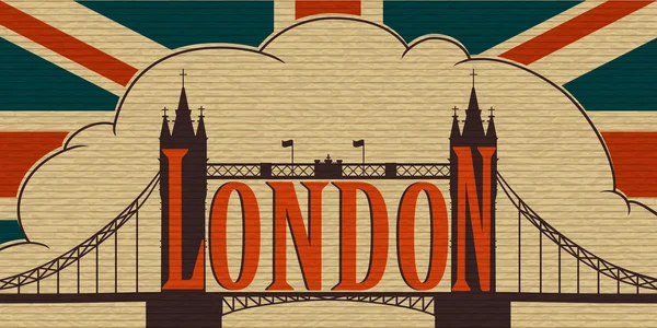 Londen, tower bridge en de vlag van het Verenigd Koninkrijk — Stockvector