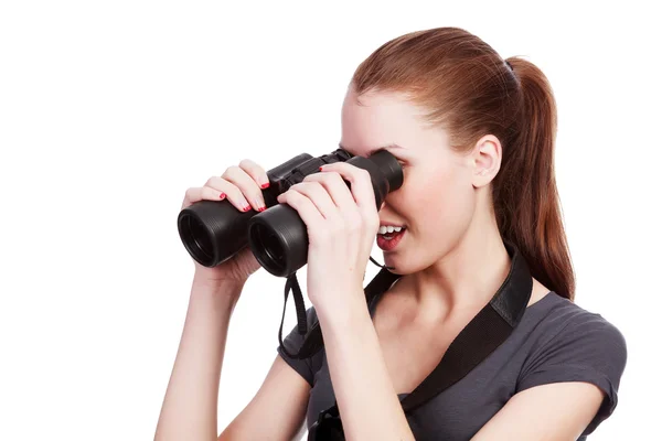 Chica curiosa con prismáticos —  Fotos de Stock