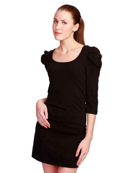 Pretty teenage girl in black dress — Stock Photo, Image