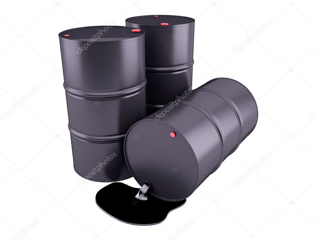 Barrels of oil on white background. 3D render clipart