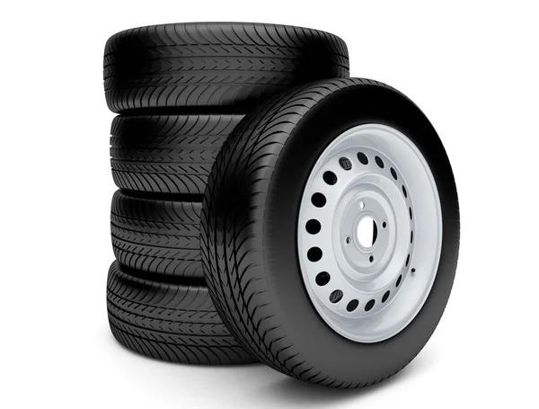 Neumáticos 3d aislados sobre fondo blanco — Foto de Stock