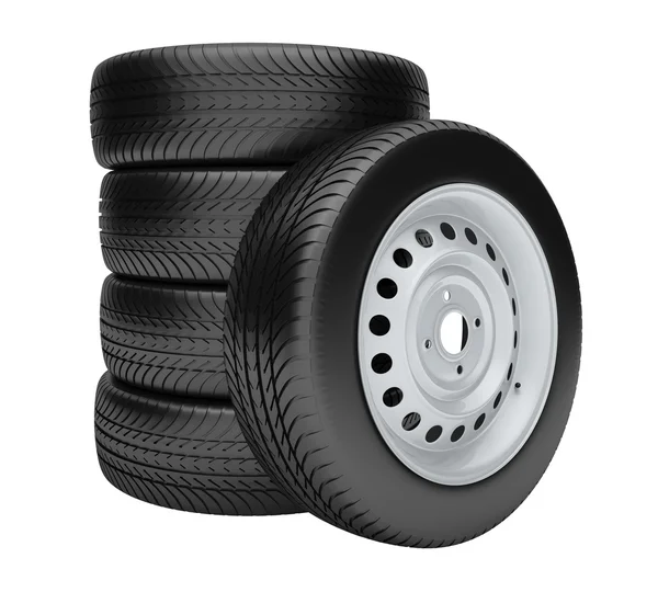 3d pneus isolados no fundo branco — Fotografia de Stock