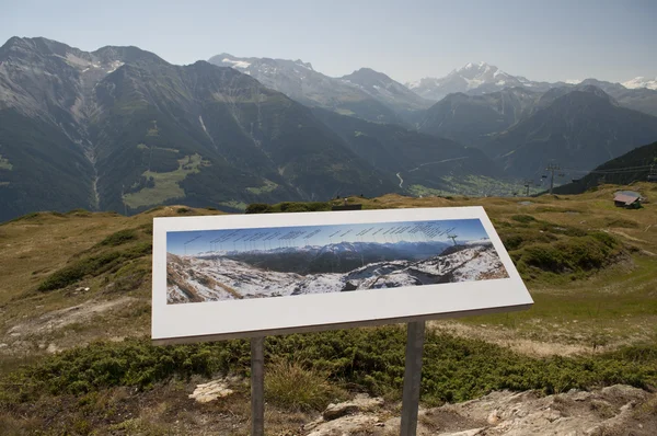 Sign with map of mountain peaks — Stock Photo, Image