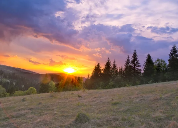 Solnedgång i Karpaterna i våren — Stockfoto