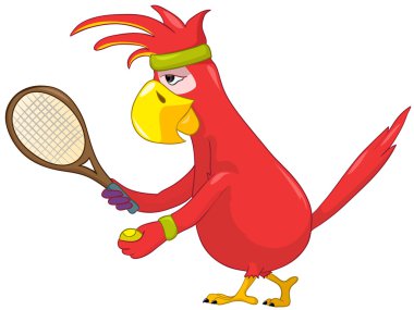Funny Parrot. Tennis. clipart