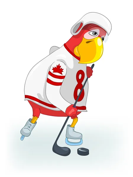Funny Parrot. Hockey. — Stock Vector