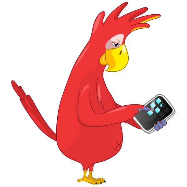 Funny Parrot. Tablet User . — 스톡 벡터