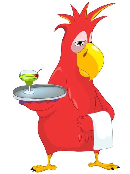 Funny Parrot. Waiter. — Stock Vector