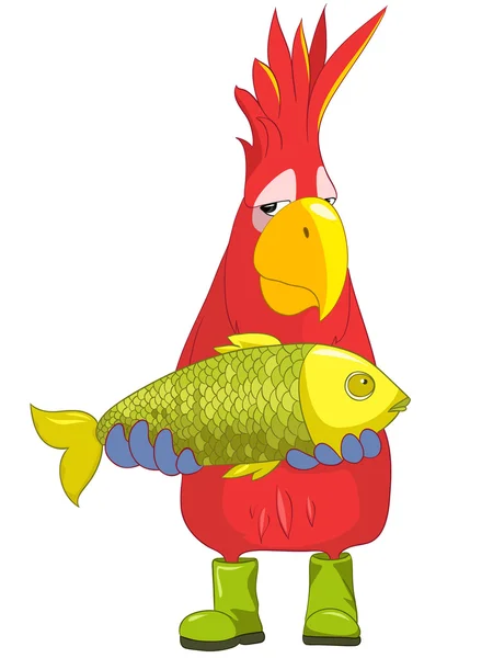 Funny Parrot. Fisherman. — Stock Vector