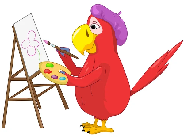 Grappige papegaai. kunstenaar. — Stockvector