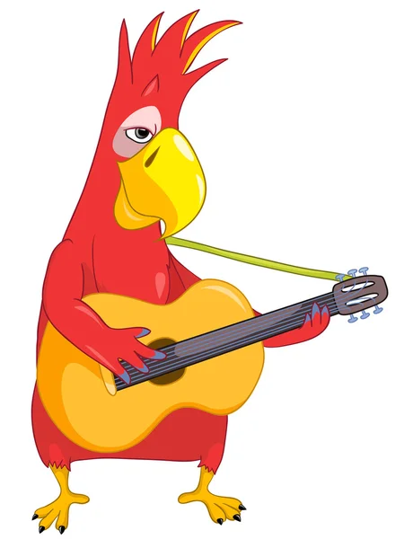 Funny Parrot. Guitarist — Stock Vector