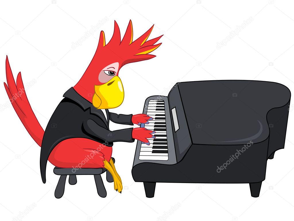 Funny Parrot. Pianist.