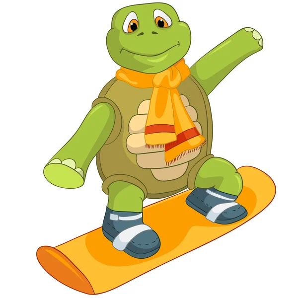 Grappige schildpad. Snowboarden. — Stockvector