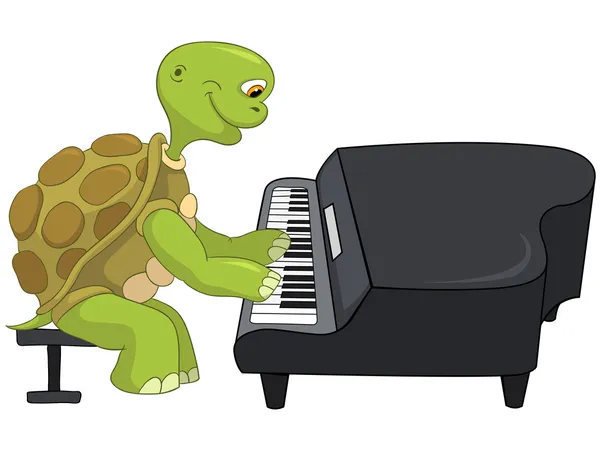 Funny Turtle. Pianist. — Stock Vector