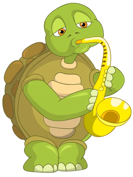 Grappige schildpad. saxofonist. — Stockvector
