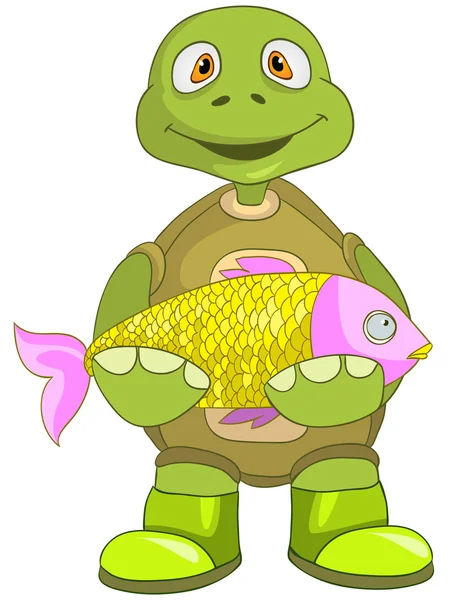 有趣的乌龟。渔夫. — 图库矢量图片
