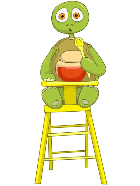 Funny Turtle. Baby Eating. — Stock Vector