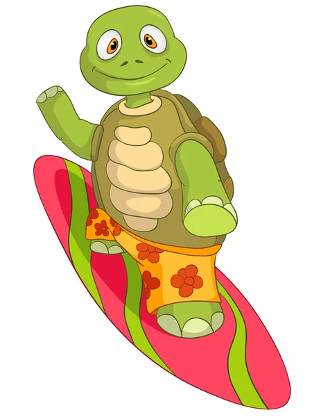 Vicces teknős. szörfözés. — Stock Vector