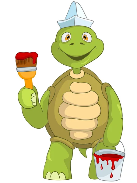 Funny Turtle. Painter. — Stock Vector
