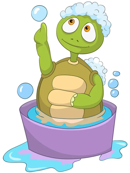 Funny Turtle. Baby Washing — Stock Vector