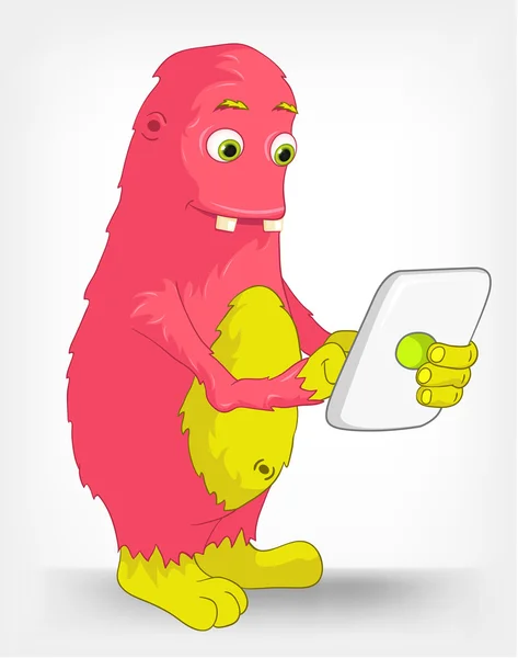 Funny Monster. Tablet User. — Stock Vector