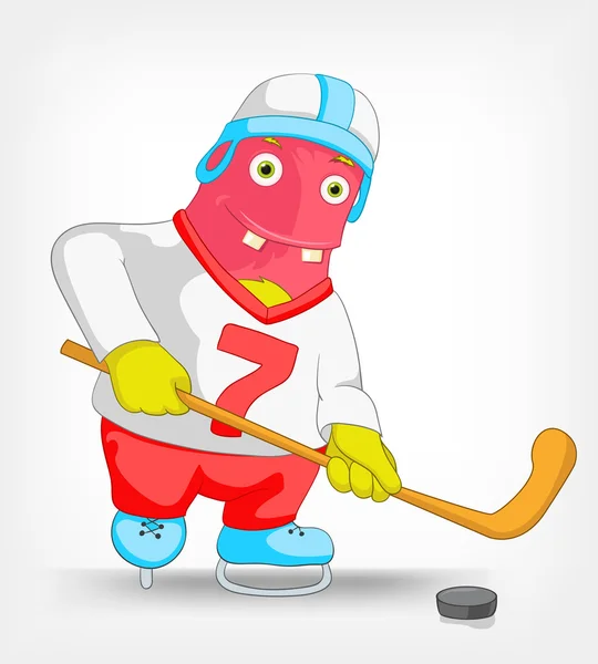 Funny Monster. Hockey. — Stock Vector