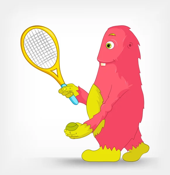 Funny Monster. Tennis. — Stock Vector