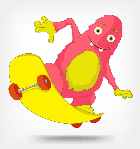 Funny Monster. Skateboarding. — Stock Vector