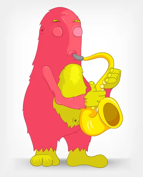 Monstruo gracioso. Saxofonista . — Vector de stock