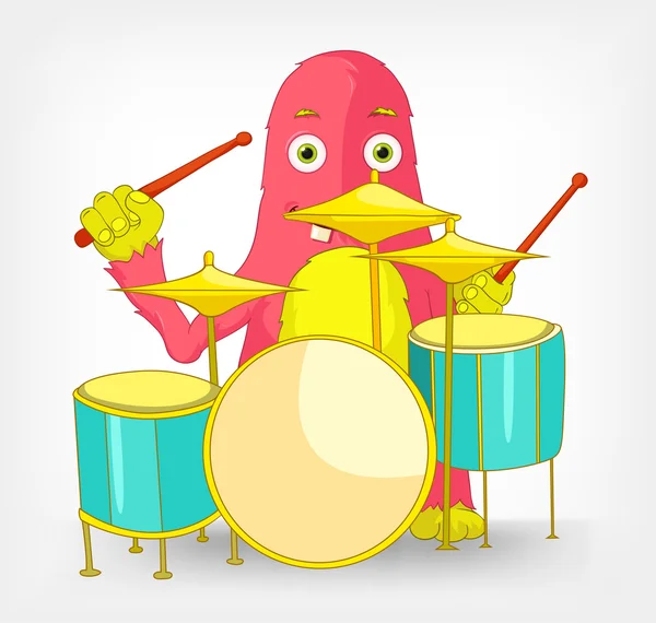 Funny Monster. Drummer. — Stock Vector