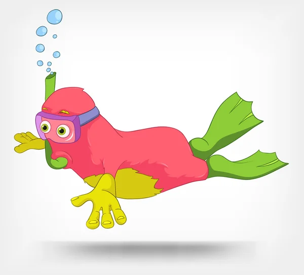 Funny Monster. Diver. — Stock Vector