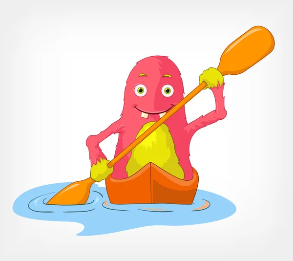 Funny Monster. Kayaker. — Stock Vector