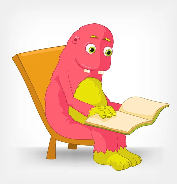 Funny Monster. Reading. — Stock Vector