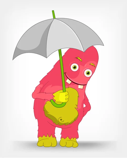 Funny Monster. Under umbrella . — Stock Vector