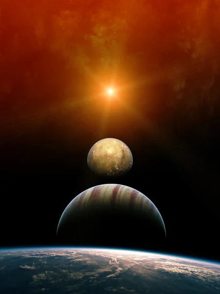 Yükselen güneş gezegen uyum — Stok fotoğraf