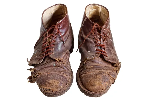 Παλαιούς φθαρμένους μπότες, απομονωμένη — Φωτογραφία Αρχείου