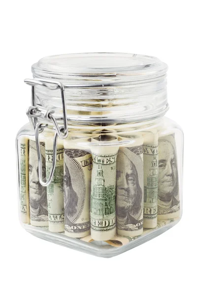 Glass jar with dollars — Stock Photo, Image