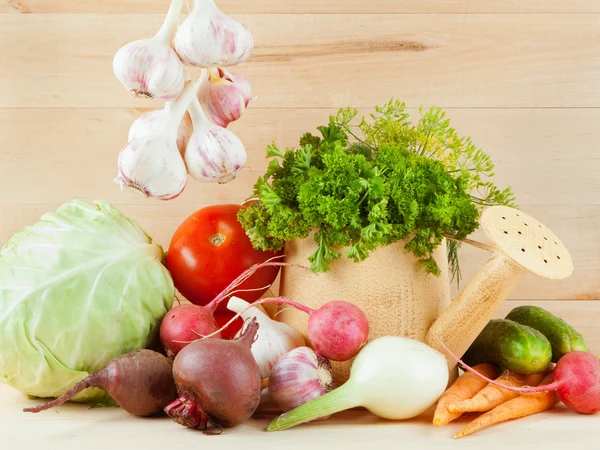 Diverse verdure fresche in tavola — Foto Stock
