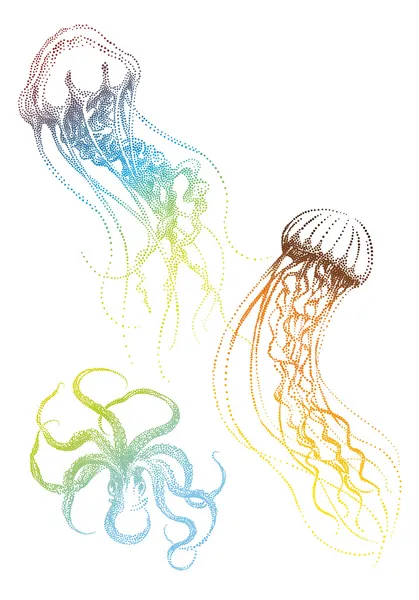 Медузи та восьминіг, вектор — стоковий вектор