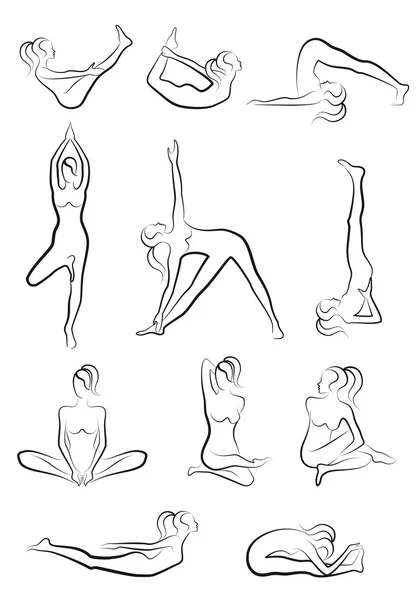Exercícios de ioga, conjunto vetorial —  Vetores de Stock