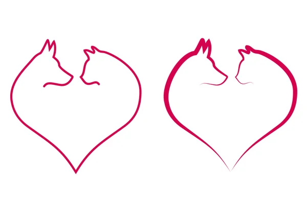 Chat et chien en coeur rouge, vecteur — Image vectorielle