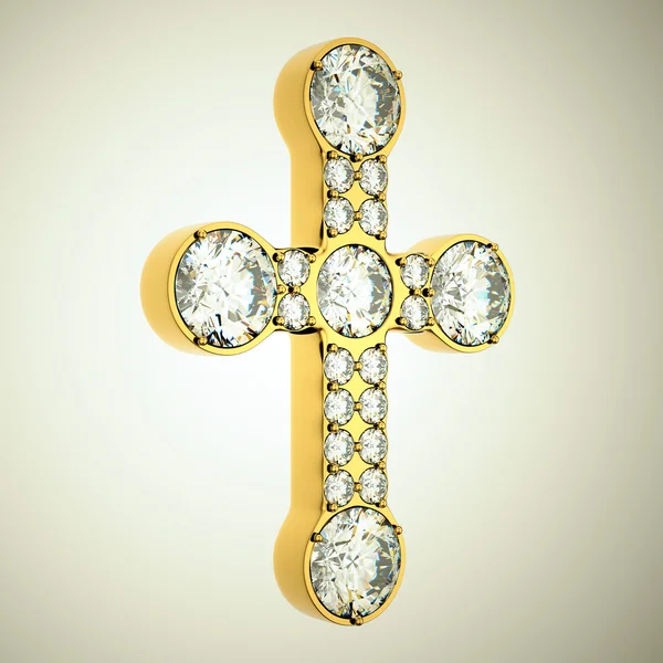 Jewelery: golden cross with diamonds — Stock Photo, Image