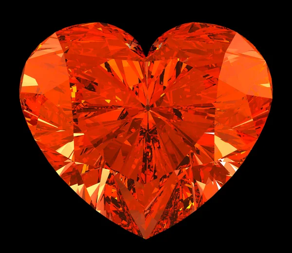 Rotes Herz geschliffene Form Diamant über schwarz — Stockfoto