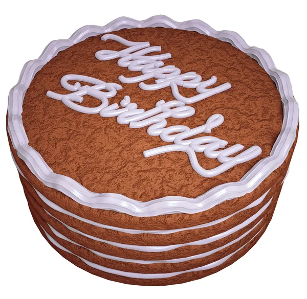 Joyeux anniversaire : gâteau avec mots de bienvenue isolé — Photo