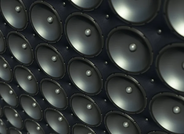 Pared de sonido: altavoces negros sobre patrón de cuero —  Fotos de Stock