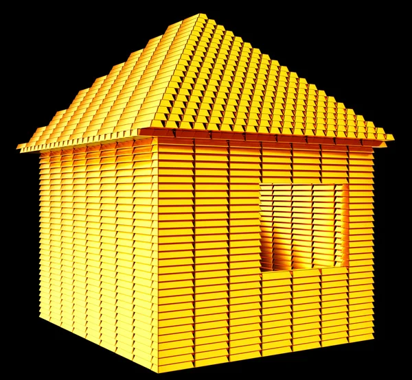 Cenný nemovitosti: zlaté cihly dům tvaru — Stock fotografie