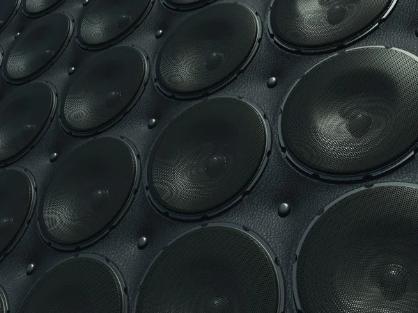 Wall of Sounds: black speakers over leather pattern — Stock Photo, Image