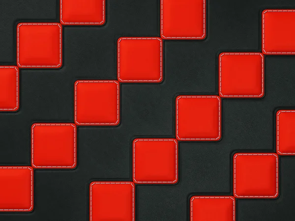 Black Stitched leather background with red rhombuses — Stock Photo, Image