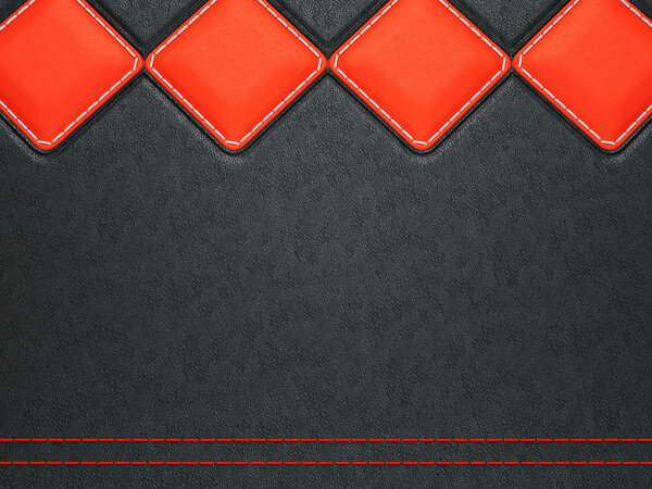 Leather background with red stitch and rhombuses