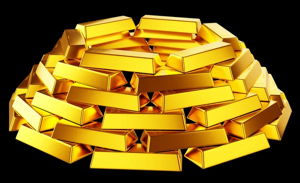 Reichtum: Goldbarren oder Goldbarren isoliert auf schwarz — Stockfoto